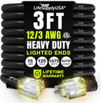 3ft Outdoor/Indoor Extension Cord 12/3 Gauge Extra Heavy Duty 3 Prong SJTW, Waterproof, ETL Listed, Flexible Cold-Resistant Long Power Cord,15A 125V 1875W, Black by LifeSupplyUSA