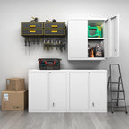 GREATMEET Metal Wall Cabinet, Wall Mounted Storage Cabinet with Lock for Garage Storage, White Floating Cabinet with Doors and Adjustable Shelf for Utility Room