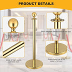 6pcs Gold Stanchions and Red Velvet Ropes 4pcs, Red Carpet Ropes and Poles, Red Carpet Divider Stands Party Decorations, Gold Stanchions Queue Barrier Reception with Fillable Plastic Base
