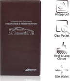 Andalus Auto Registration & Insurance Card Holder Pack of 2, Waterproof Essential Car Registration Holder with Hook & Loop Closure, Perfect for Every Vehicles Glove Boxes (Brown - 9.5" x 5.15")