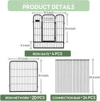 ZXMOTO Outdoor Garden Fence with Gate 24 Pack 32in (H) x 55ft (L), Heavy Duty Metal, Decorative Outdoor Yard Fencing for Dogs, Temporary Dog Fence for Backyard, Patio, Garden (Easy Setup)