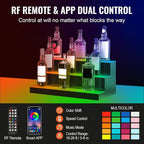 VEVOR LED Lighted Liquor Bottle Display, 3 Tiers 24 Inches, Supports USB, Illuminated Home Bar Shelf with RF Remote & App Control 7 Static Colors 1-4 H Timing, Acrylic Lighted Shelf for 18 Bottles