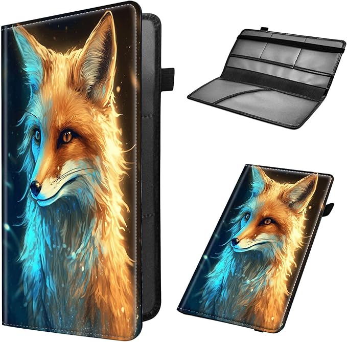 Car Registration and Insurance Holder, Leather Car Glove Box Organizer, Cool Car Accessories for ID, Driver's License Cards & Essential Document,business cards,Men&Women,Purple Yellow Fox