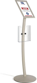 M&T Displays Curved Menu Board, 8.5x11 Inch Pedestal Sign Holder with 8.5x11 Inch Brochure Holder White Pearlic Floor Standing Aluminum Front Loading Easy Open Poster Message Advertisement Post