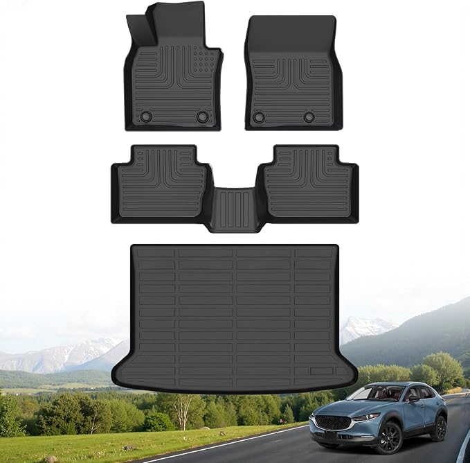 Hutisya-Floor Mats & Cargo Liner Set Fit for Mazda CX-30 2020-2025 (Only FWD) All Weather Protection Anti-Slip & Durable TPE Full Set Liners Automotive Accessories-Black
