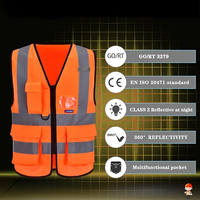 A-SAFETY 6XL 7XL 8XL High Visibility Safety Vest Reflective Multi Pockets BIG AND TALL Working Vest