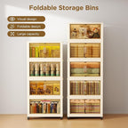 102QT Plastic 5 Tier Storage Bins with Lids,Folding Storage Box with Doors and Wheels Stackable Storage Bins,Closet Organizers and Storage for Living Room,Office,Dorm