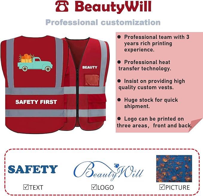 BeautyWill Custom Logo Safety Vest Class2 High Visibility Reflective Vest Breathable Construction Vest