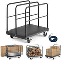 VEVOR Drywall Cart Dolly, 1800 lbs Load Capacity, 2-in-1 Steel Panel Truck Cart with 5 inch Swivel Casters, 36 x 24 inch Platform Truck with 4 Side Handrails for Factory, Warehouse, Garage, Black