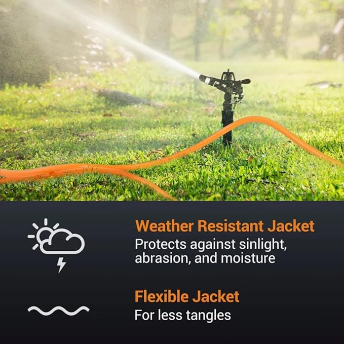 Outdoor Extension Cord Waterproof 25 FT, Orange 14/3 SJTW Heavy Duty, Flexible 100% Copper 3 Prong Extension Cord for Lawn, Garage,UL Listed