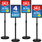 4 Pack Sign Holder Stands - 8.5 x11 inch Standing Sign Stand, Adjustable Poster Sign Holder Pedestal Floor Sign Stand, Aluminum Snap Open Frame for Vertical & Horizontal View Sign Stand, Black