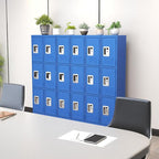 3 Tier Metal Lockers for Employees 66" Blue Storage Locker with Doors and Shelves,Steel Lockable Cabinet with Hooks Gray Tall Locker for School Office Gym Home Garage