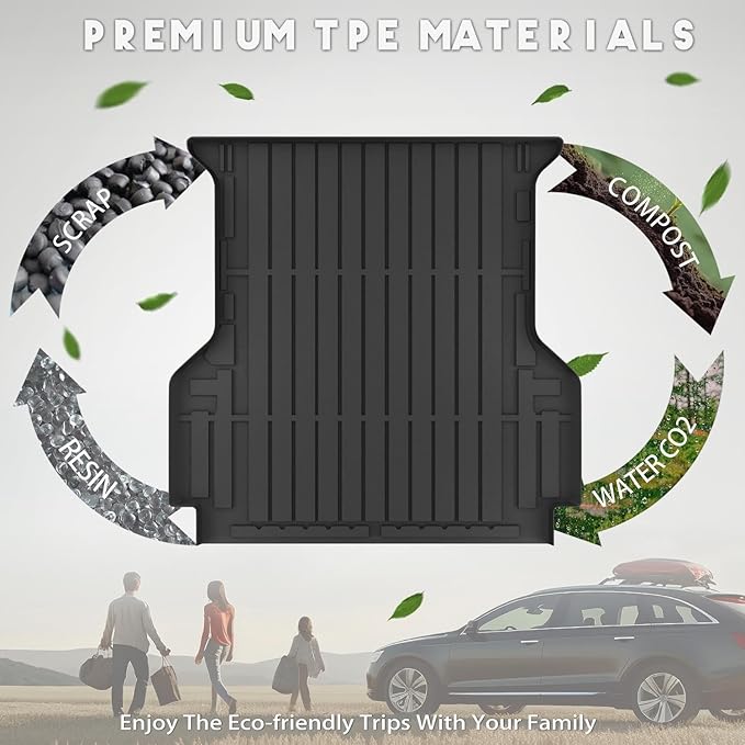 KARPAL Truck Bed Mat for Ford Ranger 2024 2025 2026 (5FT, 59.6" Bed), All Weather TPE Truck Bed Liner Cargo Trunk Accessories for Ranger
