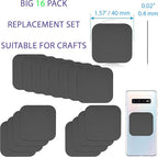 SALEX Phone Metal Stickers for Magnetic Mount - Replacement Set of 16 Car Magnet Square Metal Plates Inside Cell Phone Case. Black Sticky Small Thin Iron Discs with 3M Adhesive Backing for Crafts DIY