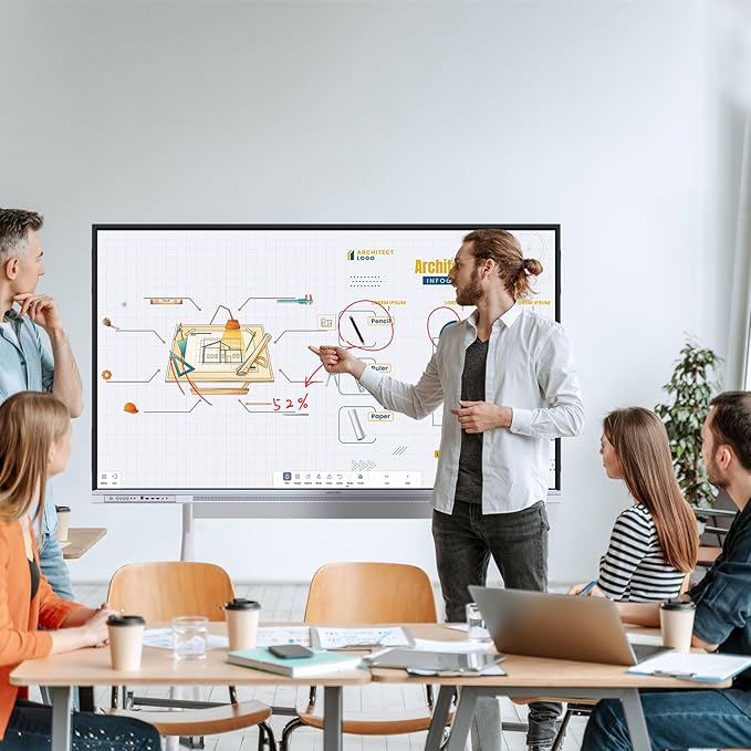 65 Inch 4K Smart Board - Google EDLA-Certified Interactive Whiteboard, Android 14, 50-Point Touch, Wireless Casting - Digital Whiteboard for Classrooms & Hybrid Offices (Board Only)