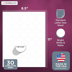 NextDayLabels 1.5 Inch Round Stickers for Printer - Matte White Blank Laser/Inkjet Printable Circles (250 Sheets, 30 Per Sheet, 7500 Labels)