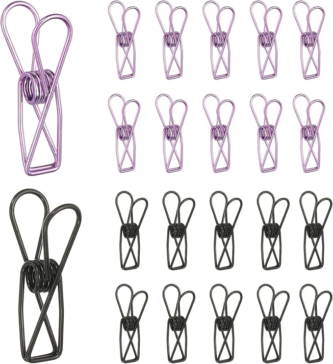PATIKIL 50Pcs Paper Office Binder Clips, 1.26" Small Metal Wire Hollow Out Paper Clamps Long Tail Binder Clips for Photo Clothes Hanging Office Home Kitchen Food Package, Black/Purple