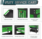 3 Tier Rolling Tool Cart on Wheels with Locking Drawer - Metal Service Cart Industrial Utility Cart for Mechanic - 350 LBS Mobile Storage Organizer for Garage (Black-Green)