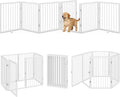 Vantas Folding No-Assembly Metal Pet Gate 120" Wide, 24" Extra Tall Dog Gate with Door Walk Through, Freestanding Accordion Puppy Gate Dog Door for Indoor & Outdoor, with 2PCS Support - White