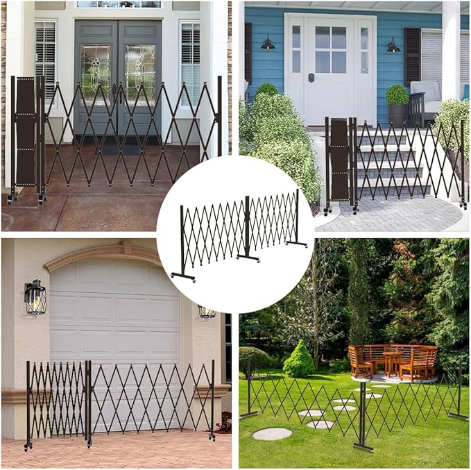 Expandable Driveway Gate, Portable Barricade Gate with Casters, Metal Folding Security Gate, 209" Wide Aluminum Expandable Garden Fence, Outdoor Dog Fence for Yard (Brown, 216.54)