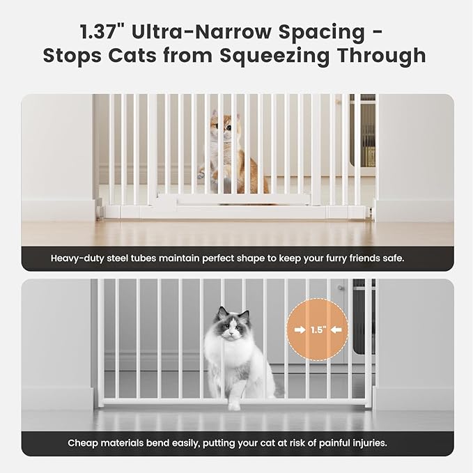 Gardner Pet 51"-87" Extra Tall Cat Gate for Doorway, Wide Adjustable 27.56"-37" Baby Gate Included 4 Extension Kits, Pressure Mounted Safety Full Door Gate for Stairs, Studio, Kitchen (White)
