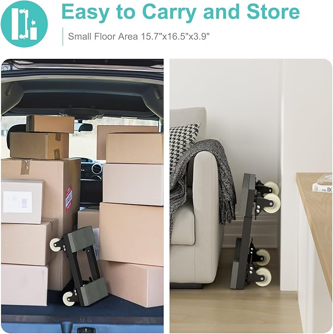 Heavy Duty Adjustable Furniture Moving Dolly - Furniture Movers with 4 Swivel Casters Wheels, Small Wood & Metal Floor Flat Dollies Cart, Set of 2