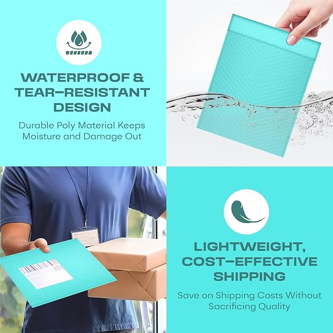 Teal Large Poly Bubble Mailers 12x15 inch | Self Seal Padded Envelopes Cushioned Bubble Mailer | Usable Size 12x15 | WaterProof | Lightweight mailing Shipping Bags | 100 Pack Bulk