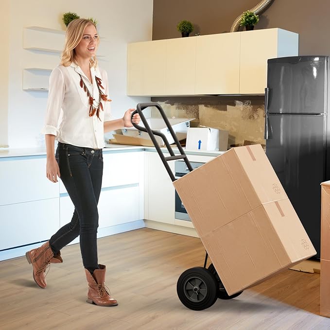 Goplus Hand Truck, P-Handle Hand Truck Dolly w/770LBS Capacity, Vertical Loop Handle, 10” Rubber Wheels, 14.5”x 8.5” Foldable Nose Plate, Heavy Duty Metal Dolly Cart for Lifting, Stairs