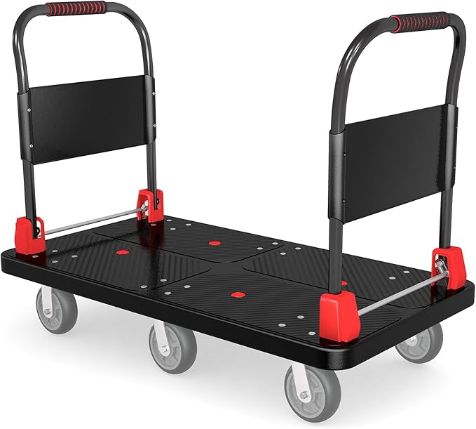 Heavy-Duty Platform Truck Cart with 2 Handrails and 6 of 6" Wheels 2200lbs Capacity Foldable Push Cart Dolly Large Flatbed Hand Cart Moving Dolly Cart for Groceries,Garage,Warehouse (50" Lx27 W)