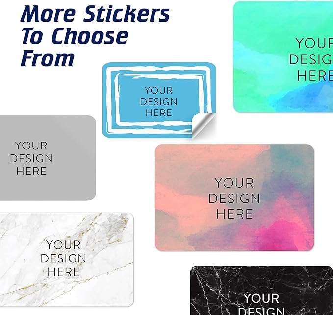 100 Custom Vinyl Stickers - Upload Your own Image, Text, Design, Logo - Personalized Logo Labels for Handmade, Packaging, Bottle, Jars, Candle, Brand Stickers (Blue Swirls, 5x3)