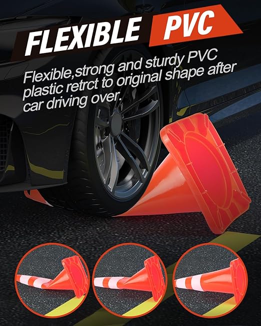 RoadHero 10 Pack Traffic Cones 28 Inch Safety Cones with Reflective Collar Orange Cones with Handle Plastic PVC Heavy Duty Cones for Parking Lot, Driving Training