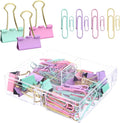 Cute Paper Clips Binder Clips Combo Set, 165 Psc, Assorted Size Paper Clips for Office, Cute Office Supplies Set, Purple (Colorful)