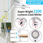 KIRKAS 10X & 30X Magnifying Glass with Light and Stand, 2200 Lumens Dimmable LED Magnifying Lamp, Real Glass Lens Lighted Magnifier Light for Craft, Reading, Repair, Hobby, Close Work- White