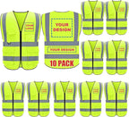 BeautyWill Custom Logo 10/20 Pack Safety Vest Class2 High Visibility Vest with Pockets Breathable Construction Vest Bulk