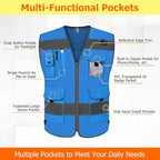 TCCFCCT Mesh Hi Vis Vest 9 Pockets High Visibility Reflective Safety Vest for Men Women, Safety Construction Vest with Reflective Strips, Meets ANSI/ISEA Standards, (Blue, Medium)