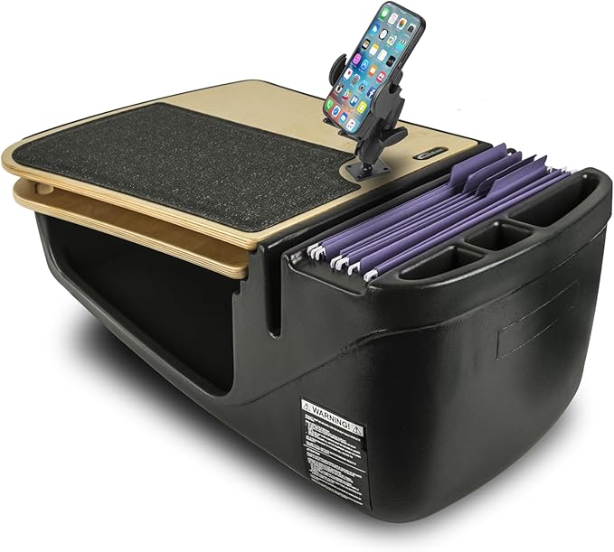 AutoExec GripMaster Car Desk for Your Vehicle Workstation and Mobile Office, Natural with Phone Mount