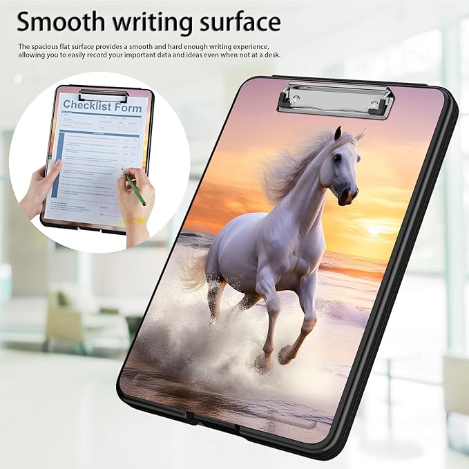 Clipboard with Storage,Office Supplies Nursing Clipboards Folder with Pen Holder Plastic Foldable Clip Board with Storage for Nurse Teacher,Sunset Horse