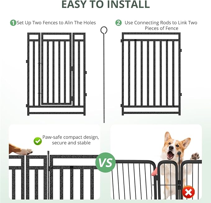Dog Fence Outdoor Indoor, 47 Inch Height 24 Panels Dog Playpen for Large/Medium/Small Dogs Metal Dog Pen for Yard Camping and RV | Black-Silver