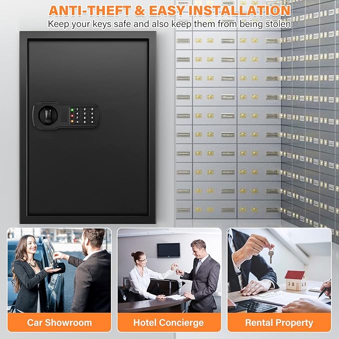 144 Keys Fireproof Key Cabinet, Anti-Theft Heavy Duty Key Lock Box with Key Tags, Adjustable Key Organizer Wall Safe with Combination Lock for Car Office House Garage Rental Business
