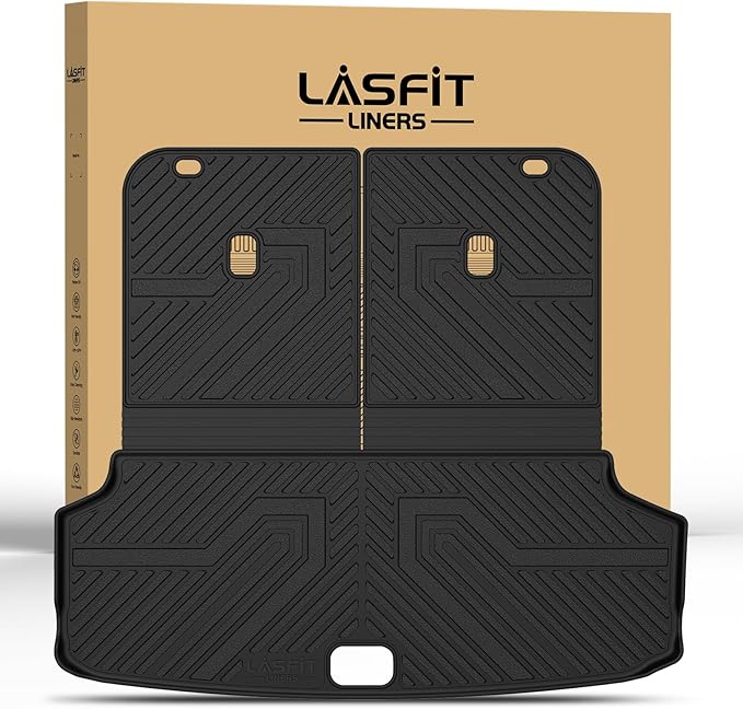 LASFIT Cargo Mats & Backrest for Kia EV9 2024 2025 2026, All Weather TPE Car Trunk Mats Custom Fit for Kia EV9 2026 2025 2024 Cargo Liners & Seatback, Black