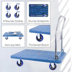 Doppy Flatbed Cart, 660lbs Heavy Duty Capacity Platform Hand Truck 360 Degree Swivel Wheels Foldable Push Hand Cart for Loading and Storage, Warehouse (Blue)