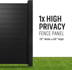 80" W x 69" H Black Aluminum Privacy Fence Kit – (1) Pre-Assembled Panel with (2) 4x4x9' Dig & Set Posts, Caps & 100 Black Screws – Modern Low-Maintenance Fence System