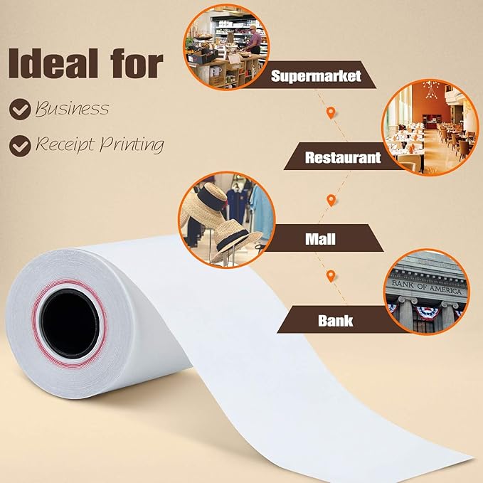 (50 Rolls) 2 1/4" 50' feet White Paper Cash Register POS Receipt, Fits All Credit Card Terminal Great For Cashier Receipt Small Business Premium Quality