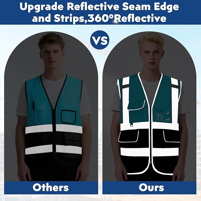BeautyWill Custom Safety Vest Customized Logo Class 2 High Visibility Reflective Vest with Pockets Construction workwear