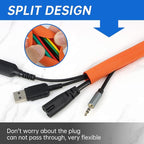 Split Braided Cable Sleeve，Flexible Wire Loom Tubing, Automotive Cord Protector Pet Proof, Cable Management for Computer TV Electric Wires Harness 16ft (Orange, 10mm（3/8")