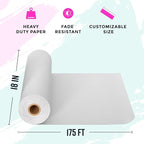 Bryco Goods 18”x2100” (175’) White Kraft Paper Roll for Painting, Drawing, Banner, Bulletin Board, Easel Paper, Floor Covering, Packaging, Shipping, Gift Wrapping, Arts & Crafts – Made in USA