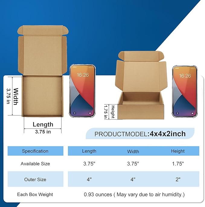 Famagic 50 Pack 4x4x2 Small Shipping Boxes - Brown Corrugated Cardboard Mailer Boxes for Small Business, Mailing Boxes for Packaging, Bulk