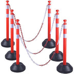 OrangeStar 6 Packs Traffic Delineator Post Cones, 40” Driveway Chain Safety Barriers with Water Fillable Base, 6 x 6.6 Ft Plastic Chains, Crowd Control Stanchion Sets for Outdoor and Indoor, Red