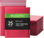 Quality Park Bubble Mailers, 8.25 x 11 Shipping Envelopes, Water Resistant Red Poly Padded Envelopes, Redi-Strip Peel Off Closure, 25/Box (QUA85869)