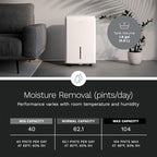 hOmeLabs Dehumidifier for Home, Office, Basements with Powerful Moisture Removal, Humidity Control, Auto Shut-off, Quiet Operation - 6,000 Sq Ft Rooms (40 Pint MAX 104 Pint at 95°F, 90% RH) with Pump